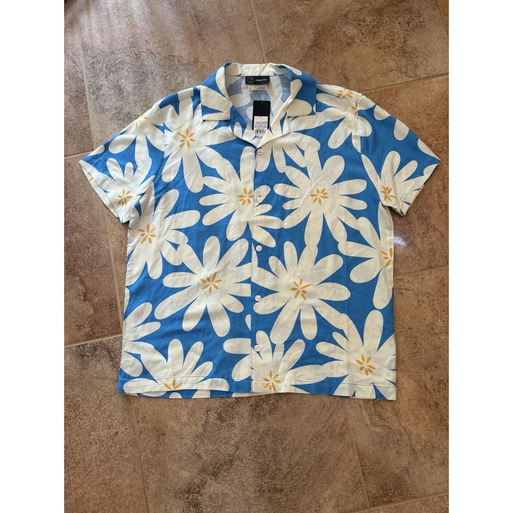 NEW Original Use Men's Short-Sleeve Woven Resort Shirt Blue & White Size L NWT